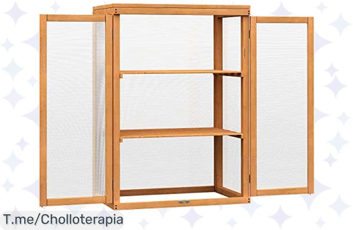 Invernadero de madera y policarbonato a precio loco, ideal para tus plantas con 3 estantes y 2 puertas. Aprovecha este chollazo antes de que se agote, ¡compra ya!