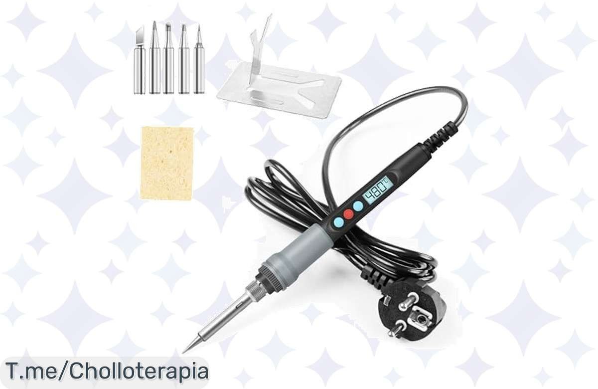 Kit de soldador 90W a precio de ganga con 5 puntas y ajuste de temperatura, ¡ofertón temporal que no puedes dejar pasar! Mejora tus proyectos y compra ya antes de que se acabe.