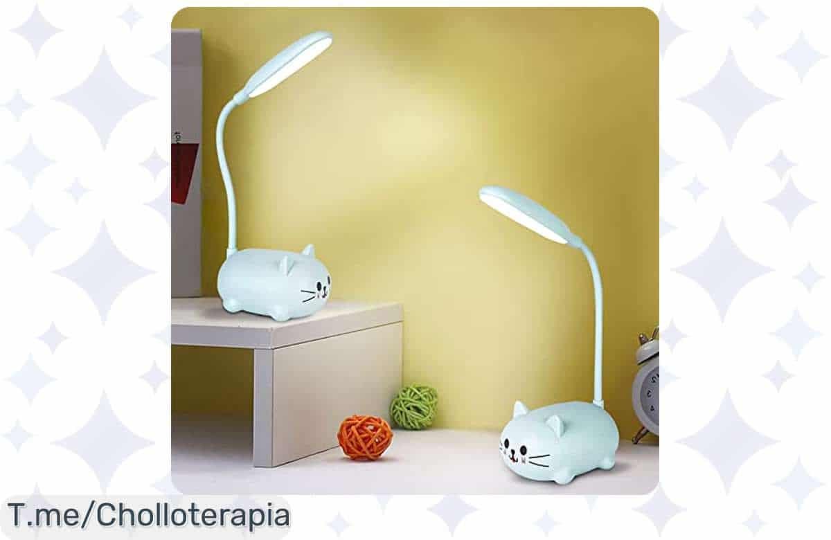 Lámpara de escritorio con diseño de gato: luz suave y recargable por USB, nunca visto a este precio loco. ¡Aprovecha este ofertón y transforma sus noches ya!
