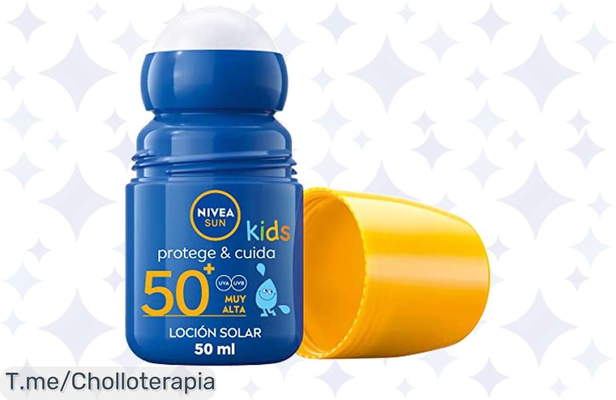 Protege a tus peques del sol con NIVEA SUN RollOn Solar Kids FP50+, aplicación fácil y resistencia brutal al agua, ¡super chollo que no puedes dejar escapar! ¡Compra ya!