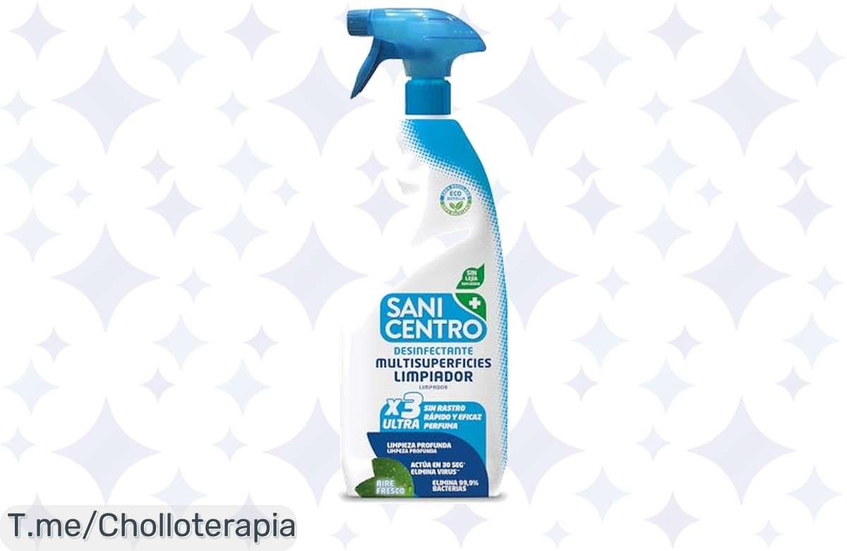 Revoluciona tu limpieza con Sanicentro Multidesinfección Spray, la solución ecológica que elimina bacterias sin dejar huella. ¡Oferta limitada, consigue tu chollazo ahora mismo!