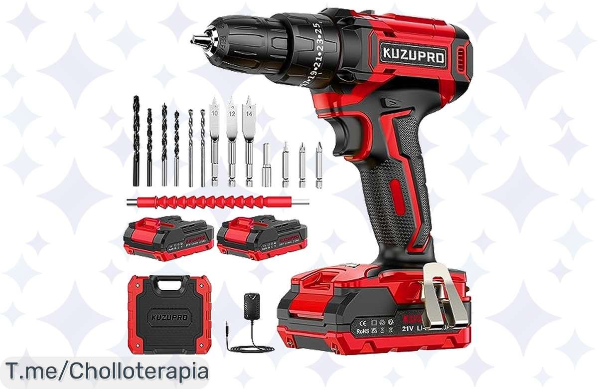 Súper Taladro 21V + 2 Baterías y 14 Accesorios ¡Oferta Relámpago!