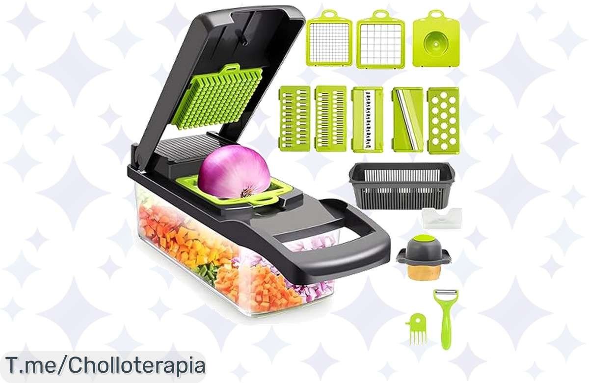 Transforma tu cocina con el cortador de verduras 16 en 1, un super chollo que ahorra tiempo y esfuerzo. ¡Compra ahora y disfruta del corte instantáneo que nunca habías visto!