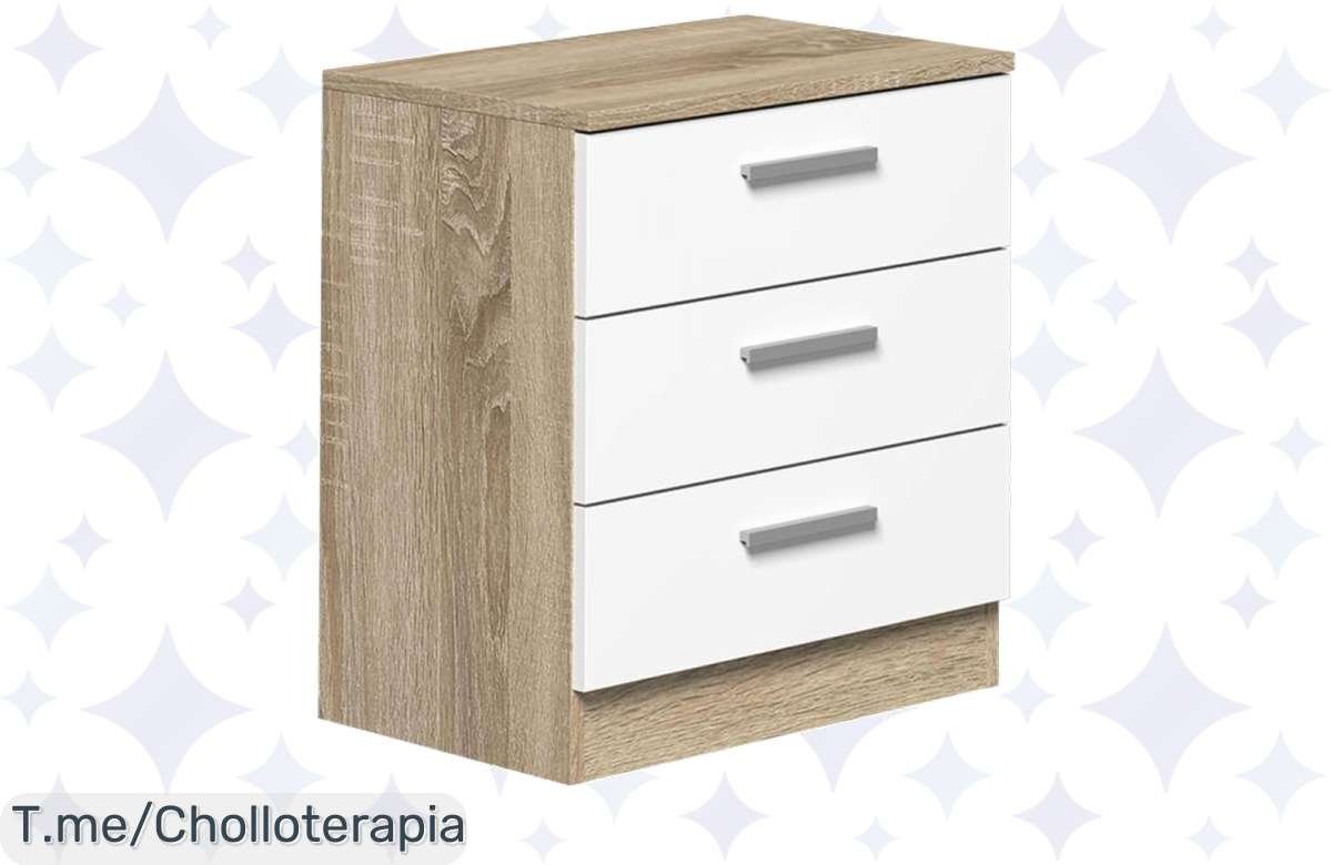 Transforma tu dormitorio con la mesita de noche Monika: 3 cajones organizadores, un super chollo para darle frescura a tu hogar. ¡Compra ya antes de que se acabe!
