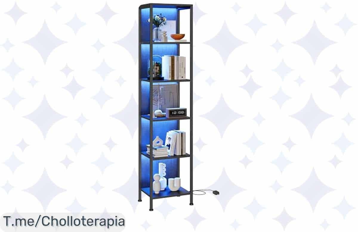Transforma tu espacio con la estantería de tus sueños: 5 tiras LED, 6 niveles y un diseño estrecho a un precio loco. ¡Aprovecha este super chollo antes de que se agote!