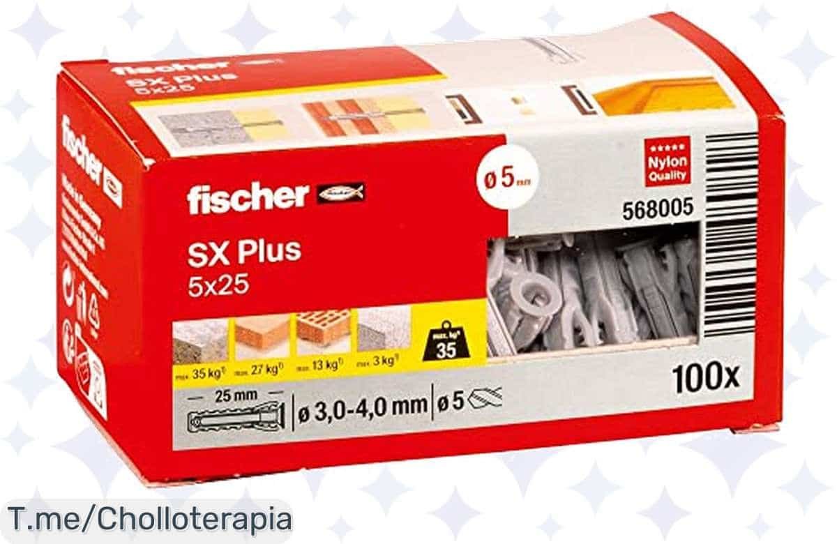 Transforma tu forma de trabajar con 100 anclajes Fischer SX Plus 5×25 a un precio loco. Instalación fácil y segura, ¡aprovéchate de este ofertón y compra ya!