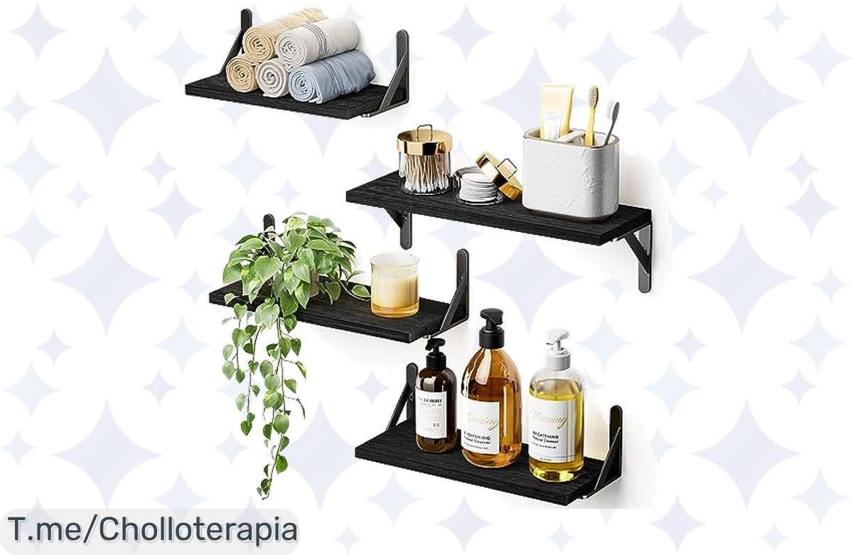 Transforma tu hogar con 4 estantes flotantes de madera a un precio loco; oferta nunca vista, dale un toque rústico y aprovecha el descuento brutal, ¡actúa ya!