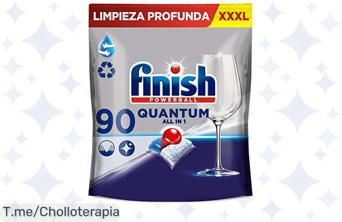 Transforma tu limpieza con Finish Powerball Quantum, el super chollo de 90 pastillas que elimina olores y deja tu vajilla brillante. ¡Compra ya, stock limitado!