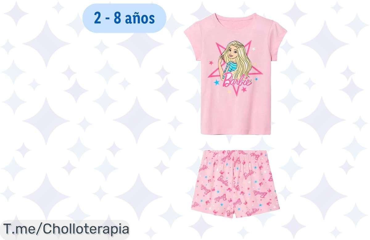 ¡Oferta exclusiva! Pijama corto infantil Barbie para noches llenas de magia y aventuras. ¡Corre, se agotan!