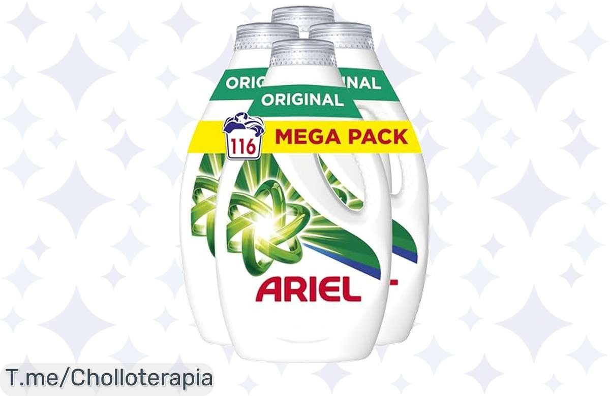 Aprovecha el chollazo del año: 4×29 lavados de Ariel Detergente Líquido Original que hará brillar tu colada en agua fría. Oferta limitada, ¡no te lo pierdas!