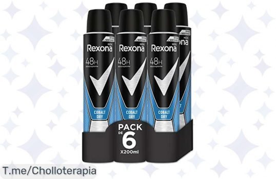 Atrapa el frescor con el pack de 6 Rexona Cobalt Dry, protección duradera por 48 horas a un precio loco No dejes pasar este ofertón, ¡compra ya antes que se agote!