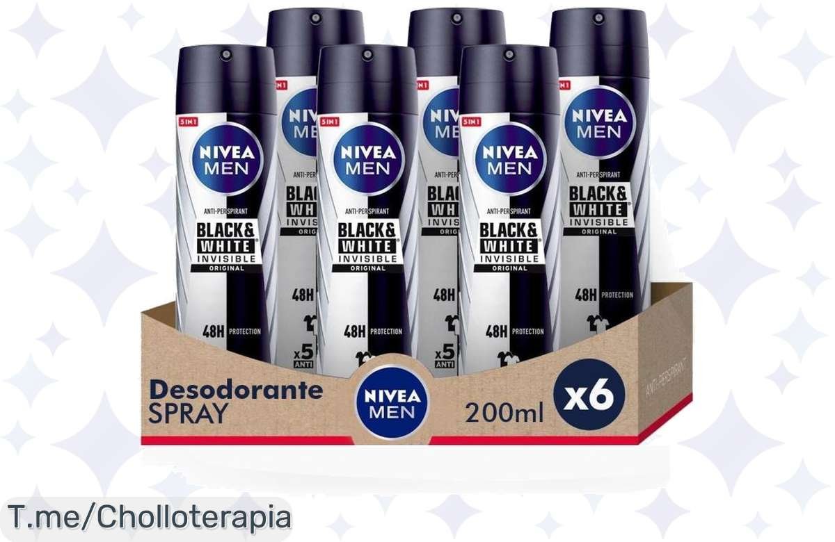 Atrapa este ofertón: Pack ahorro NIVEA MEN Black & White Invisible, ¡6 sprays para estar fresco y sin manchas! No dejes pasar este precio loco, ¡compra ya antes de que se agote!