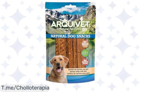 Descubre el chollo del mes: Barritas de salmón con piel, 82% de salmón y 35% de proteínas, ¡nutrición que hará saltar de alegría a tu perro! Oferta limitada, ¡compra ya!