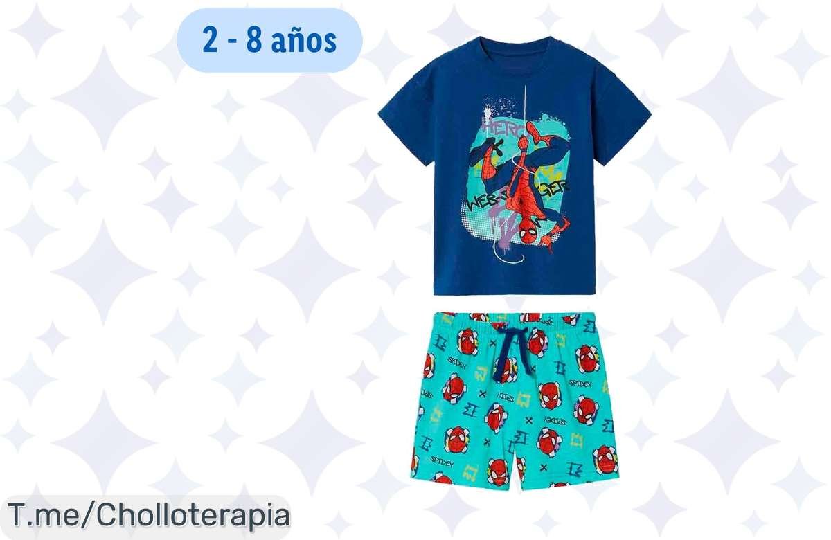 Descubre el pijama corto Spiderman, comodidad total en algodón puro para que tu pequeño se sienta como un superhéroe. ¡No dejes pasar este ofertón limitado!