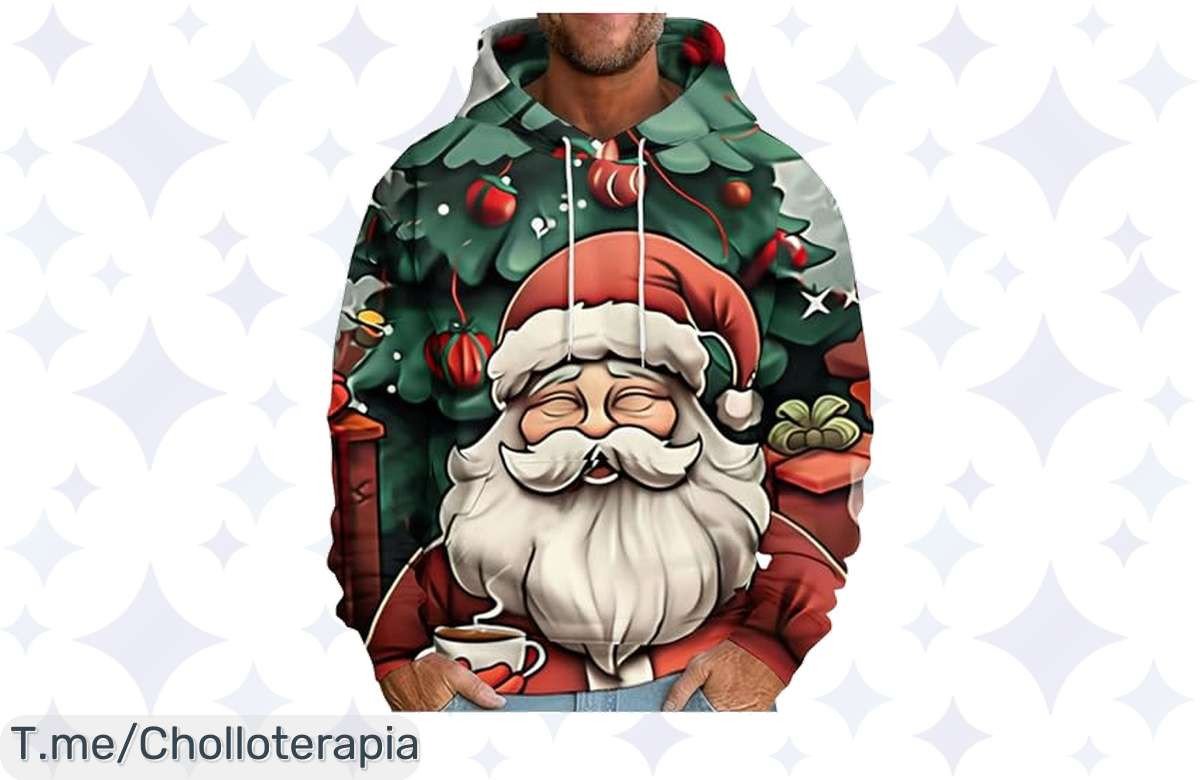Descubre la sudadera con capucha 3D que hará brillar tus fiestas navideñas con un descuento brutal. ¡Aprovecha este ofertón antes de que se acabe!