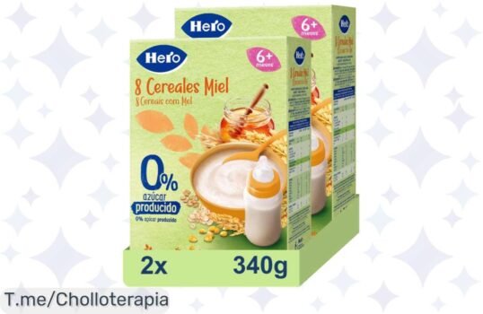 Impulsa el crecimiento de tu bebé con Hero Baby Pack Papillas 8 Cereales Miel, ¡super chollo de 2x340gr! Sin azúcares añadidos, oferta limitada que no puedes dejar pasar