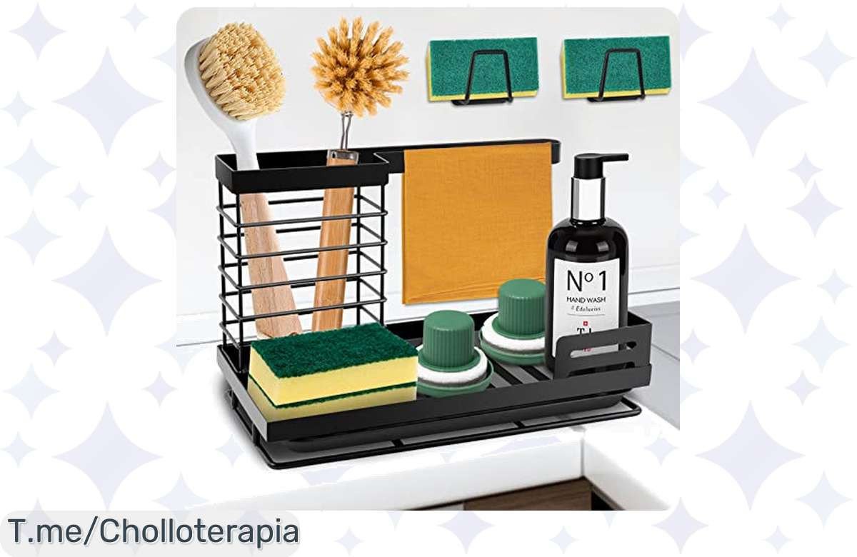 Organizador de fregadero a precio loco: acero inoxidable, soporte para esponjas y cepillos. ¡Descuento brutal! Oferta limitada, transforma tu cocina y compra ya.