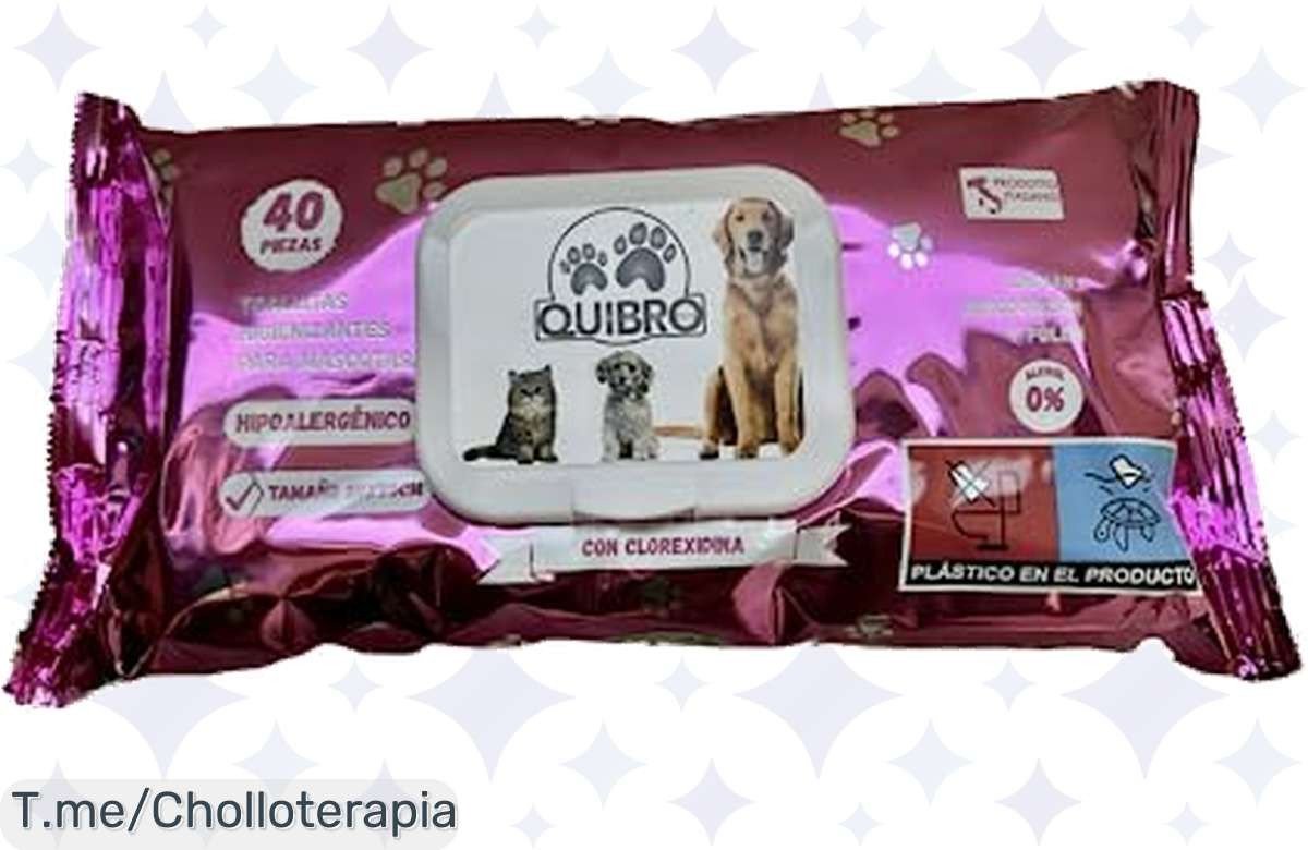 Transforma la limpieza de tu mascota con las toallitas Quibropets, un ofertón de 40 unidades para eliminar olores y suciedad. ¡Compra ahora y disfruta de un precio loco antes de que se agoten!