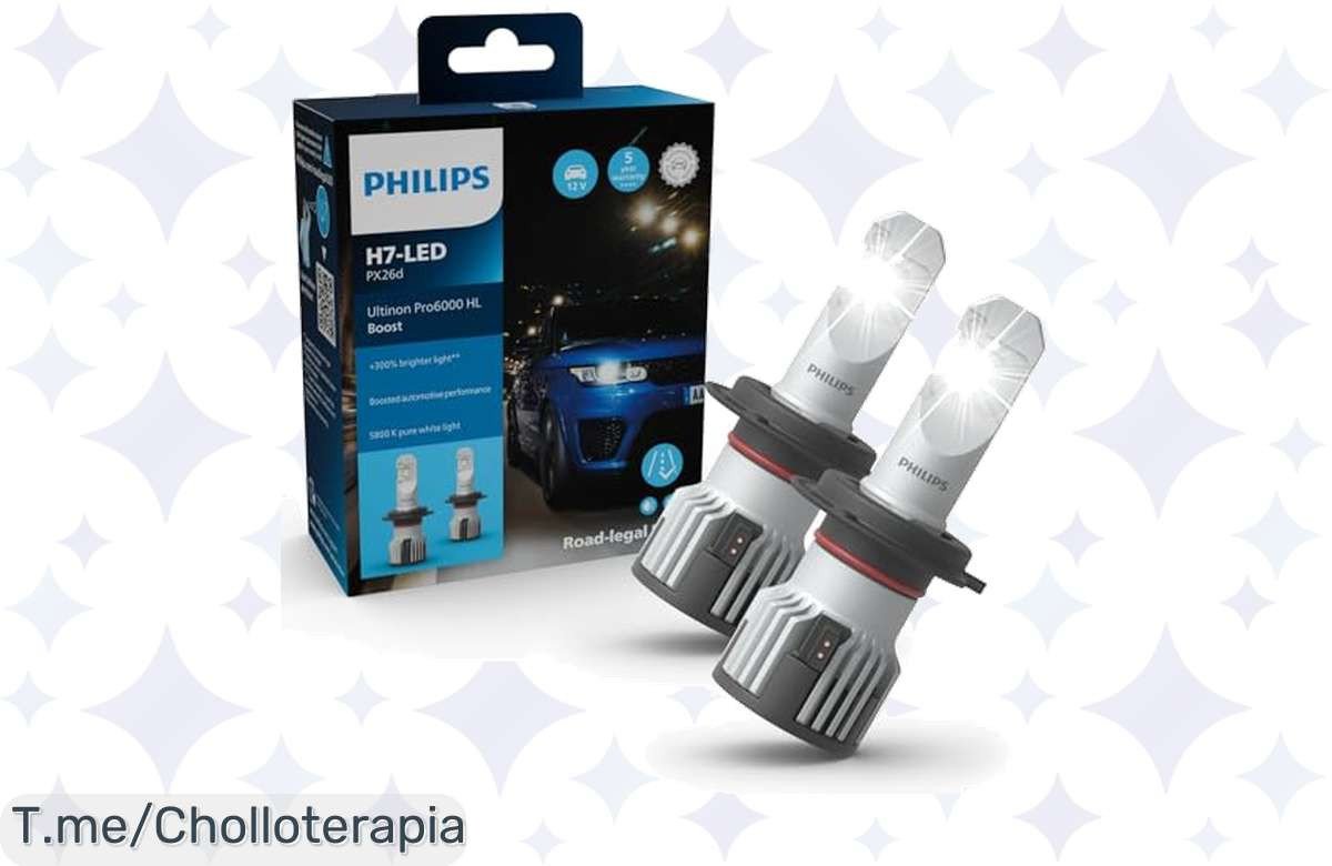 Transforma tu auto con Philips Ultinon Pro6000 Boost H7 LED, 300% más brillante y 5 años de garantía. ¡Oferta limitada a precio loco! No dejes pasar este super chollo.