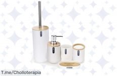 Transforma tu baño con este super chollo: set de accesorios de bambú estilo nórdico que dará elegancia y funcionalidad a tu espacio ¡Aprovecha esta oferta limitada y compra ya!