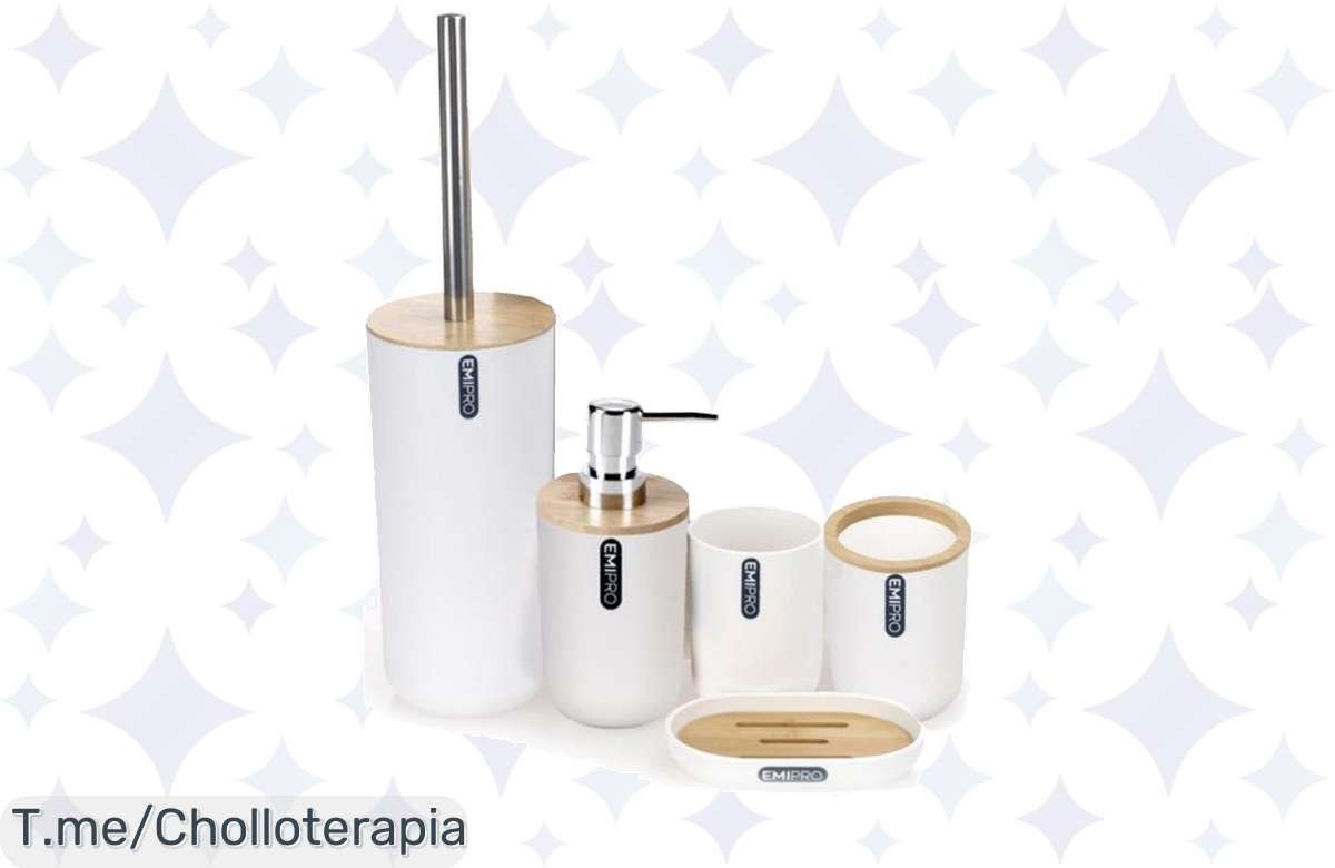 Transforma tu baño con este super chollo: set de accesorios de bambú estilo nórdico que dará elegancia y funcionalidad a tu espacio ¡Aprovecha esta oferta limitada y compra ya!