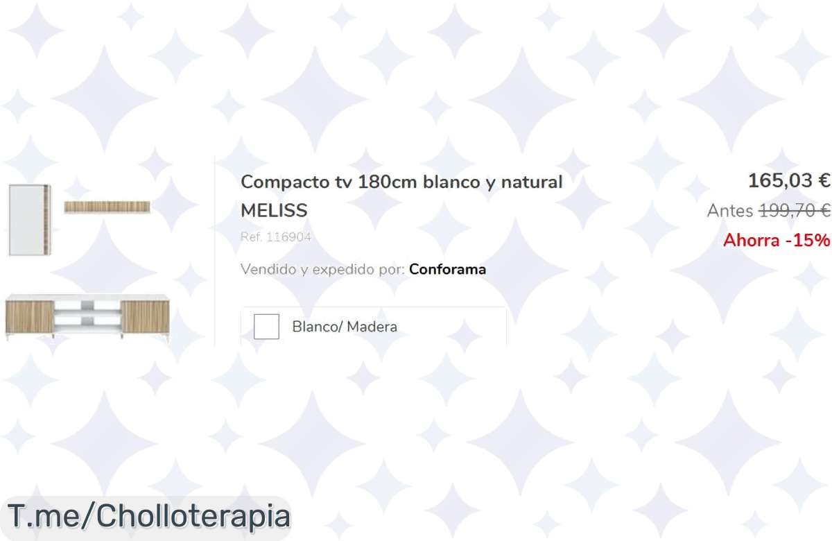 Transforma tu hogar con el Compacto tv 180cm MELISS a un precio loco, su diseño elegante ofrece ese espacio extra que necesitas. ¡No dejes pasar este ofertón limitado!