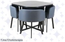 Transforma tu hogar con el set de salón LILIAN: mesa y 4 sillas elegantes a precio loco Disfruta de momentos únicos en un ambiente moderno ¡Apresúrate, oferta limitada!