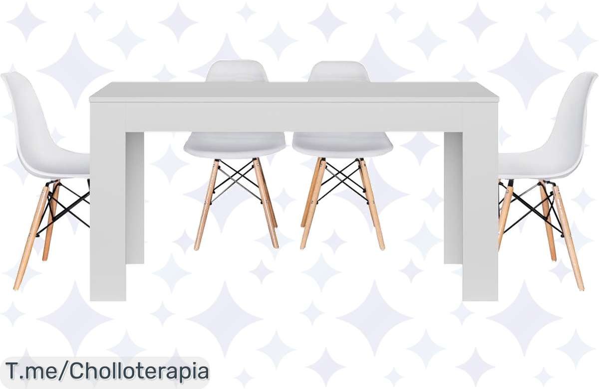 Transforma tu hogar con la Mesa de Comedor y 4 Sillas Estilo Nórdico Blanco: super chollo que no querrás dejar escapar. ¡Aprovecha esta oferta limitada y actúa ya!