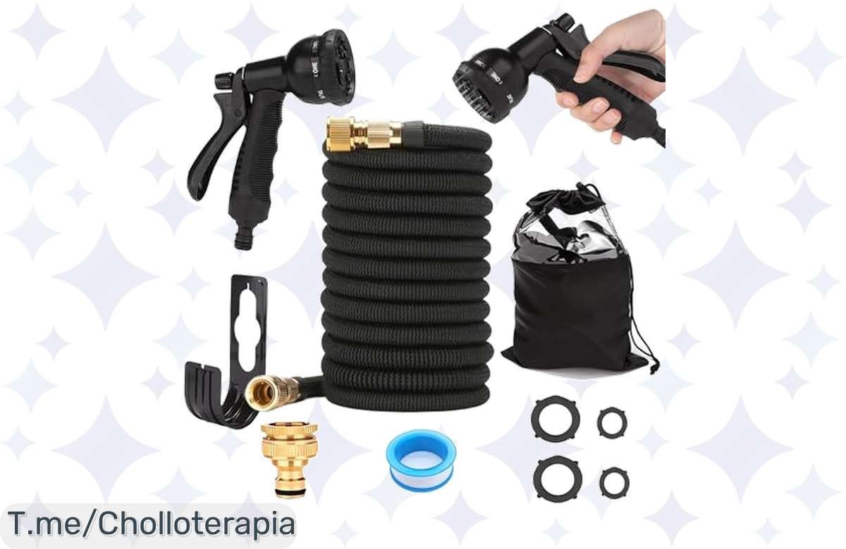Transforma tu jardín con la manguera expansible de 15M: fácil de guardar, 8 funciones increíbles y material duradero. ¡Obtén este super chollo antes de que se agote!