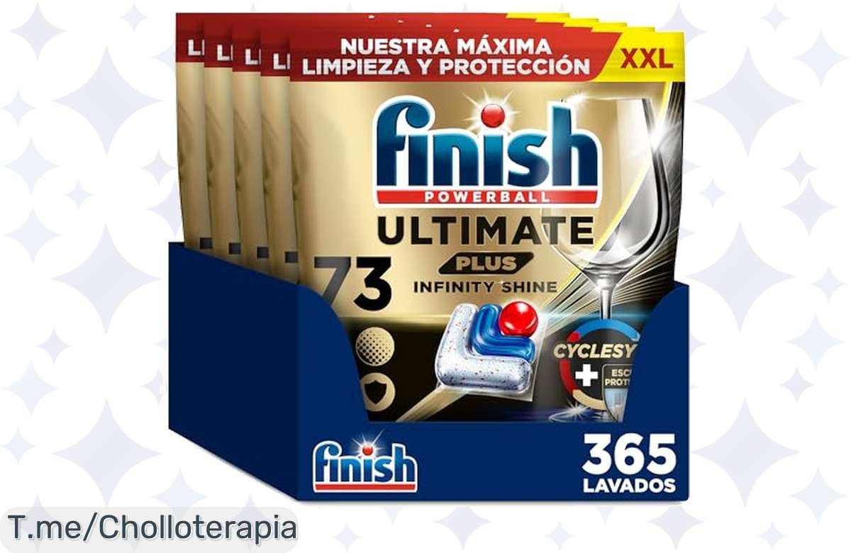 Transforma tu limpieza con Finish Ultimate Plus: 365 pastillas que brillan como un diamante y eliminan los restos difíciles. ¡Aprovecha este super chollo y compra ya!
