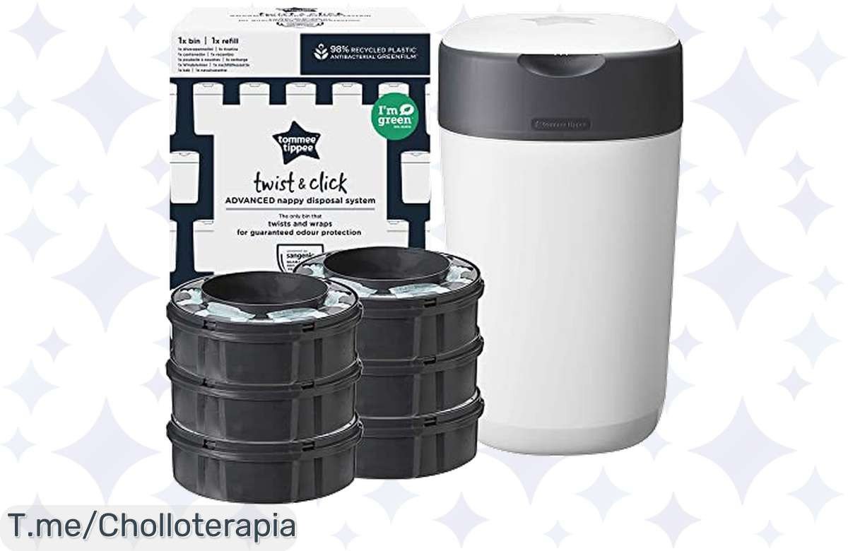 Transforma tu rutina de pañales con el Contenedor Twist & Click de Tommee Tippee: atrapa olores, cuida el planeta y aprovecha este ofertón. ¡Compra ya antes de que se acabe!