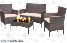 Transforma tu terraza en un paraíso con nuestro conjunto de muebles de ratán, resistente y elegante, a un precio loco ¡Solo por tiempo limitado, no te lo pierdas!