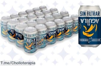 Atrapa el sabor único de la mejor cerveza con El Águila Sin Filtrar, disfruta su frescura en cada sorbo y aprovecha este super chollo de 24 latas ¡Compra ya antes que se agote!