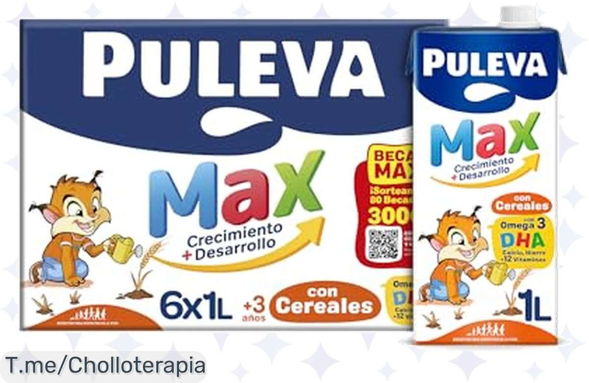 Chollazo exclusivo: Leche Puleva Max con Cereales, nutrientes esenciales y Omega 3 para el desarrollo óptimo de tu pequeño. ¡Aprovecha este ofertón antes de que se acabe!