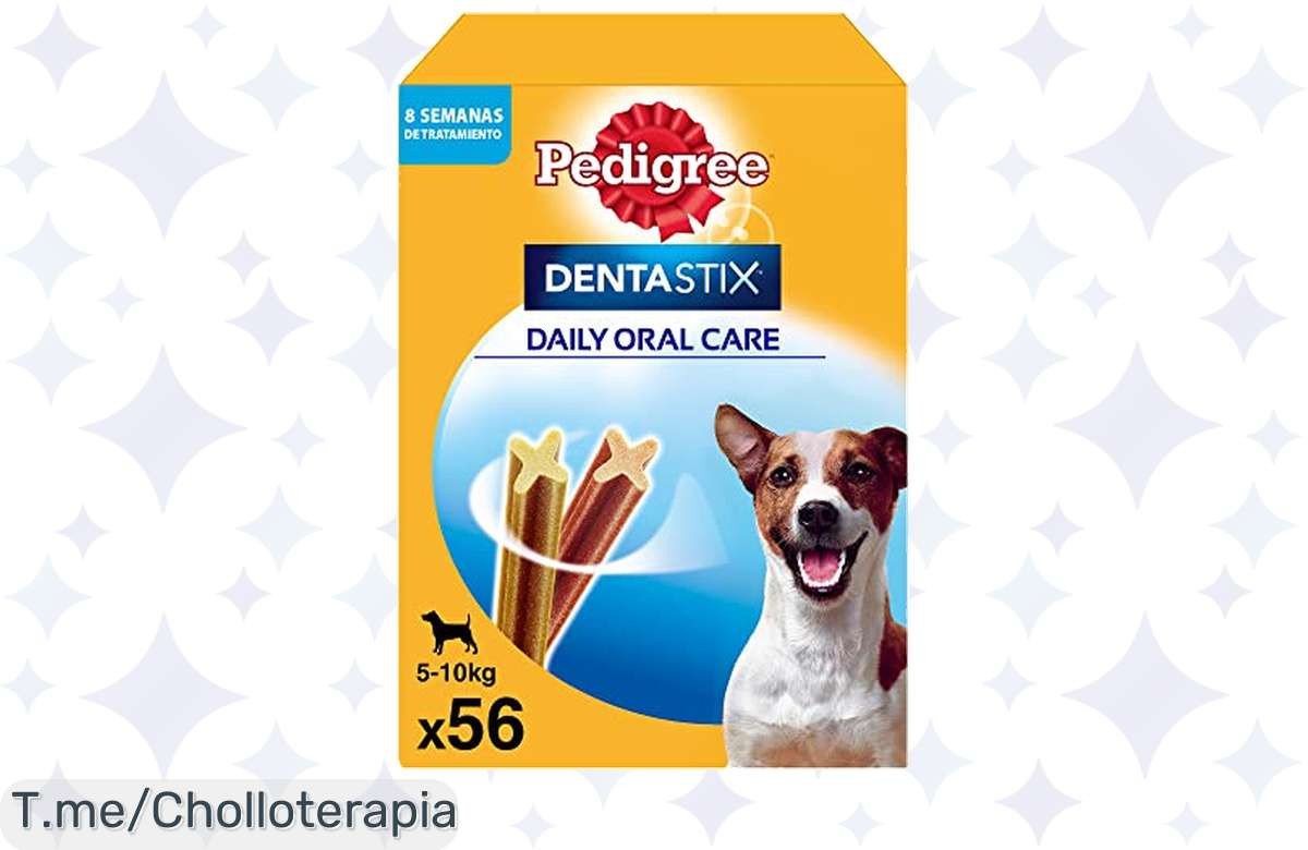 Cuida la sonrisa de tu peludito con Dentastix: 56 unidades para una higiene oral y aliento fresquito. Super chollo limitado, ¡hazte con ellos YA antes de que se agoten!