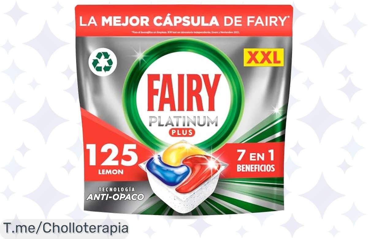 Desata el brillo en tu vajilla con las Pastillas Fairy Platinum Plus, limpieza profunda y aroma a limón por un precio loco. ¡Aprovecha este super chollo antes de que se acabe!
