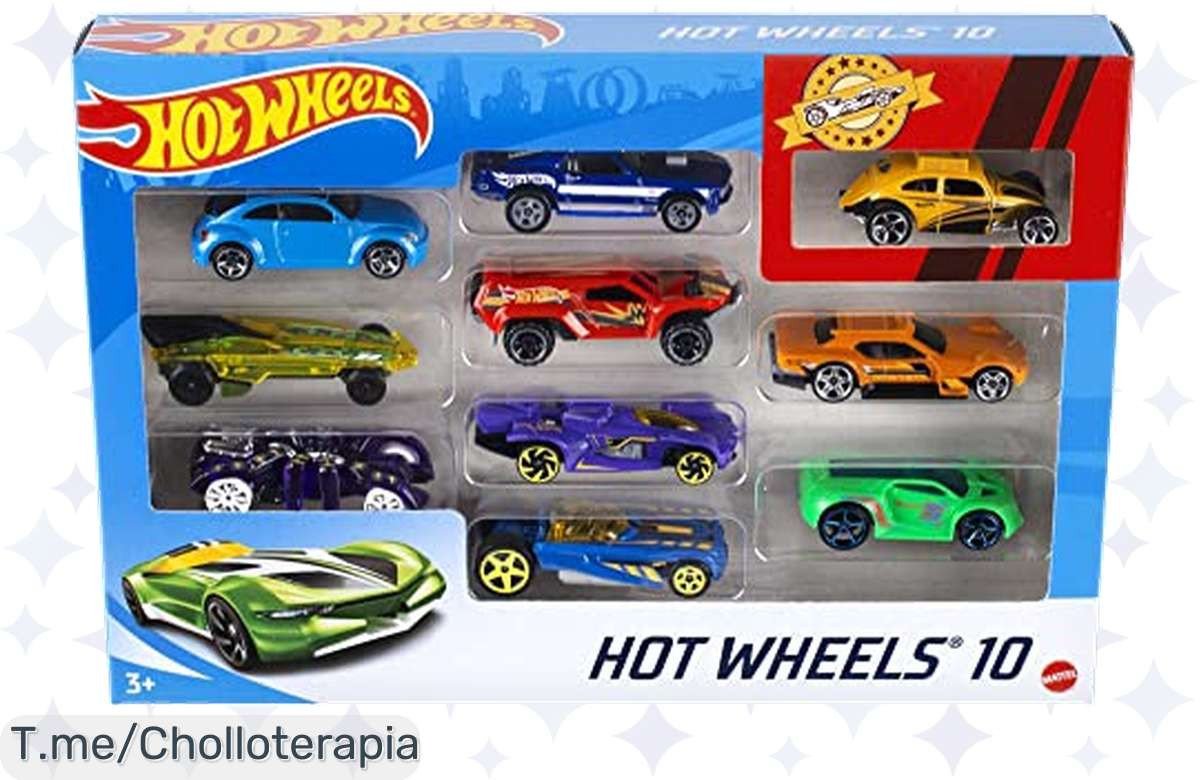 Desata la locura con el pack de 10 Hot Wheels a un precio loco, coches súper chulos que encantan a todos. ¡No dejes pasar este ofertón y acelera la diversión ya!