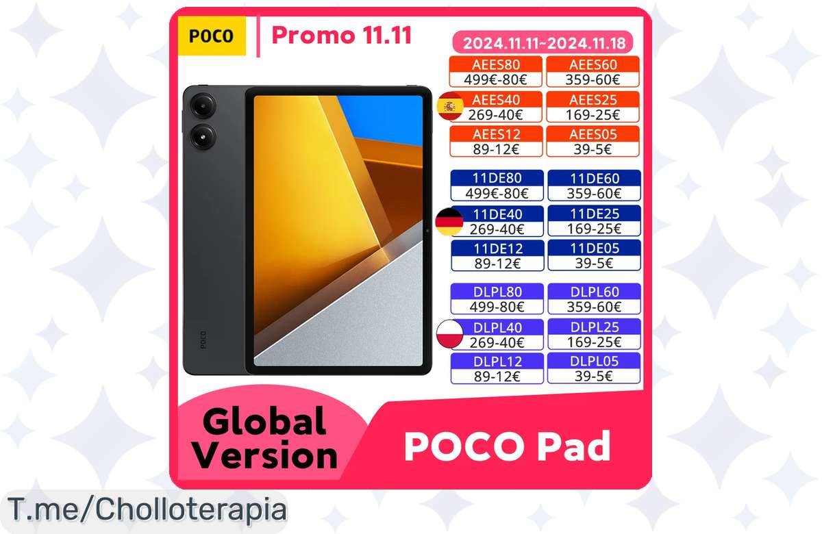 Descubre el chollazo del año con el POCO Pad Tablet 12.1, pantalla 2.5K y batería de 10000mAh: ¡ofertón único que no puedes dejar escapar! Compra ya antes de que se acabe.