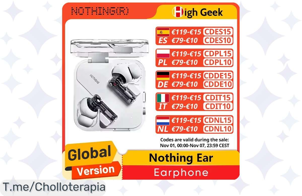 Descubre el sonido impresionante de los Nothing Ear con 45 dB de cancelación y disfruta 40,5 horas de música ¡Aprovecha este descuentazo antes que se agote!