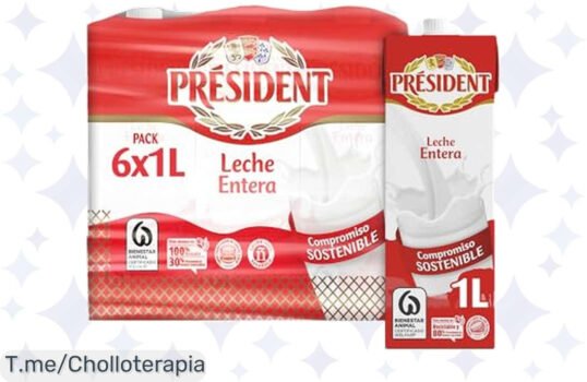 Descubre el super chollo de 6 litros de Leche Président entera, con un sabor delicioso y proteínas para tus músculos ¡No te pierdas este ofertón limitado!