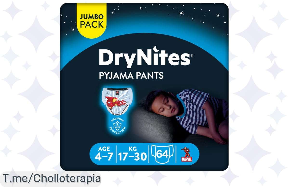 Descubre el super chollo de Huggies Drynites Pijama Pants: 5 capas de protección nocturna para que tu niño duerma feliz. ¡No te quedes sin el ofertón, compra ya!