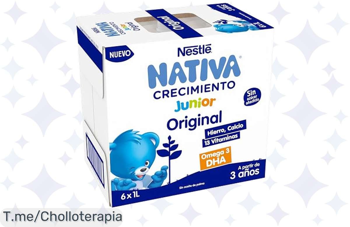 Descubre el super chollo de NESTLÉ NATIVA Crecimiento JUNIOR: leche sin azúcar y rica en Omega 3 para el crecimiento y la mente de tu pequeño. ¡Compra ya antes que se agote!