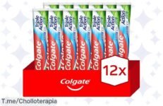 Descubre el super chollo de pasta de dientes Colgate Triple Action, ¡frescor a menta y anticaries en un pack de 12! No te lo pierdas, compra ya esta oferta nunca vista