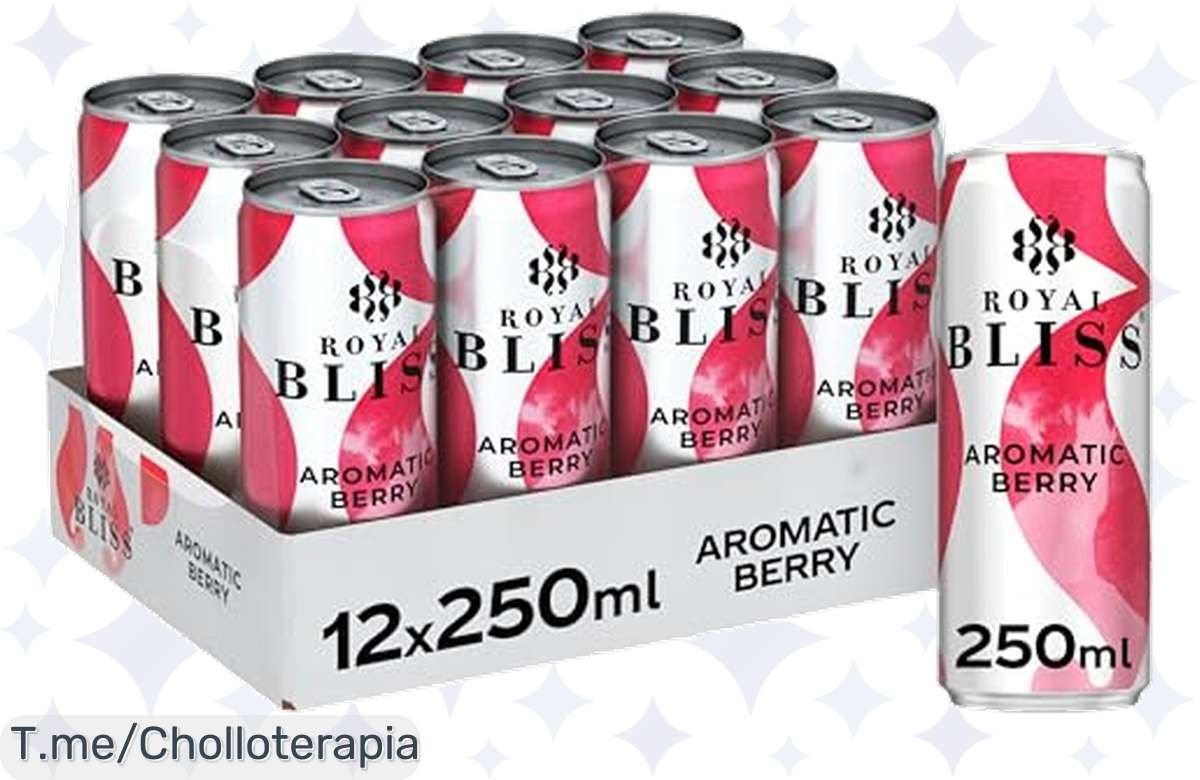 Descubre el super chollo del verano con Royal Bliss Aromatic Berry Tónica, un sabor intenso y natural que hará vibrar tus tardes. ¡Compra ahora tu pack de 12 latas!