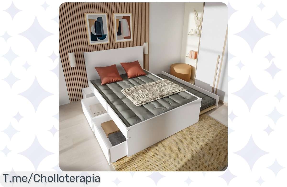 Descubre la Cama Nido ALPHA: Super chollo con 2 cajones y mesita blanca que iluminará tu habitación, ¡aprovecha este ofertón antes de que se acabe! Compra ya y mejora tu descanso.