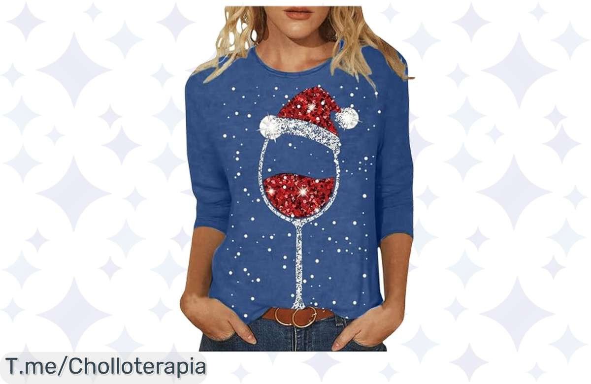 Descubre la sudadera navideña que todos quieren, con cómodas mangas 3/4 y un look único. Aprovecha este ofertón y corre antes de quedarte sin ella.