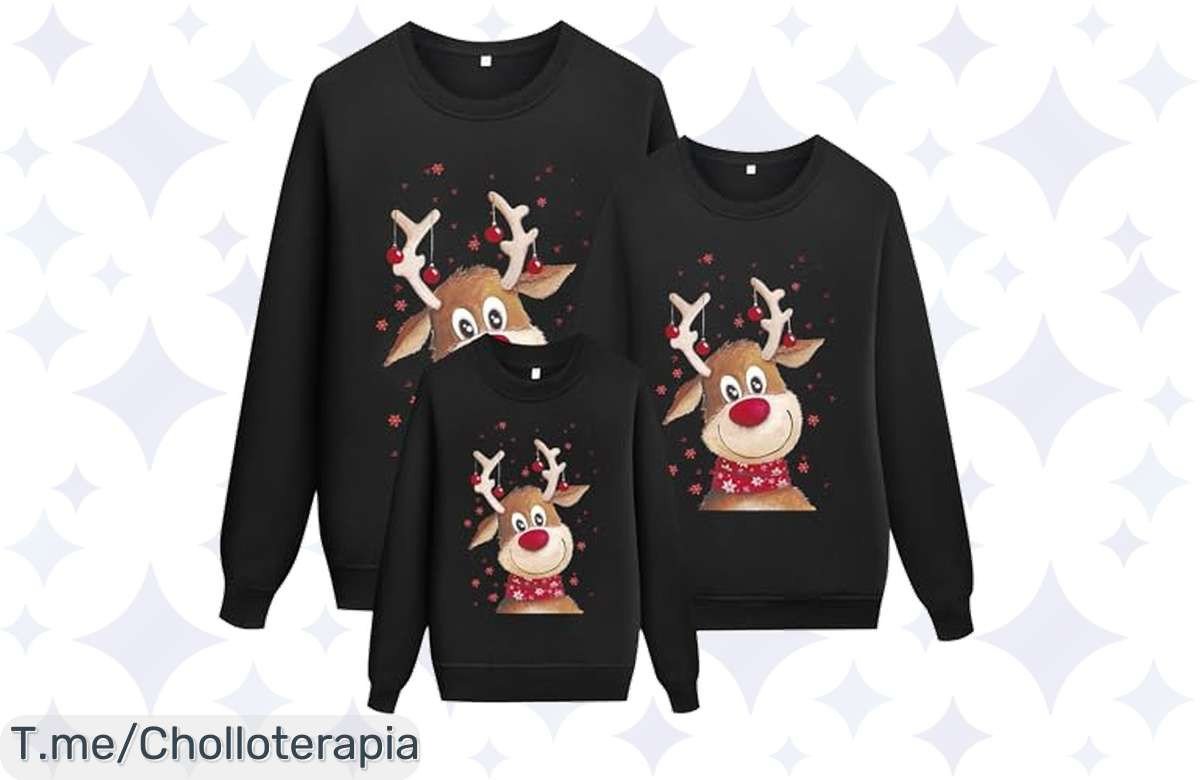 Haz que tu Navidad brille con jerseys familiares a precio de ganga, copos de nieve y renos para todos ¡Aprovecha el descuentazo antes que se acabe esta oferta única!