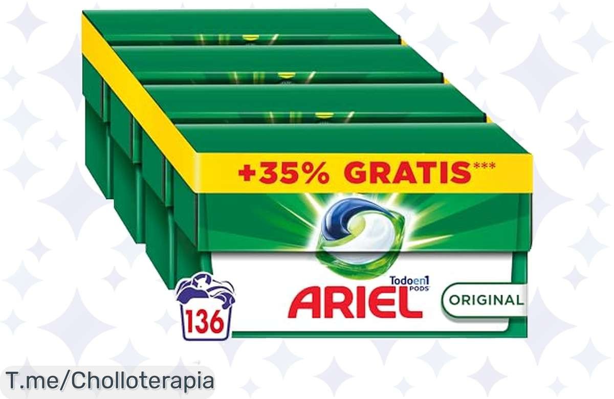 Renueva tu ropa con Ariel Pods Todo en 1: limpieza brillante y frescura que dura. Super chollo de 136 lavados ¡Compra ahora antes de que se agote este ofertón!