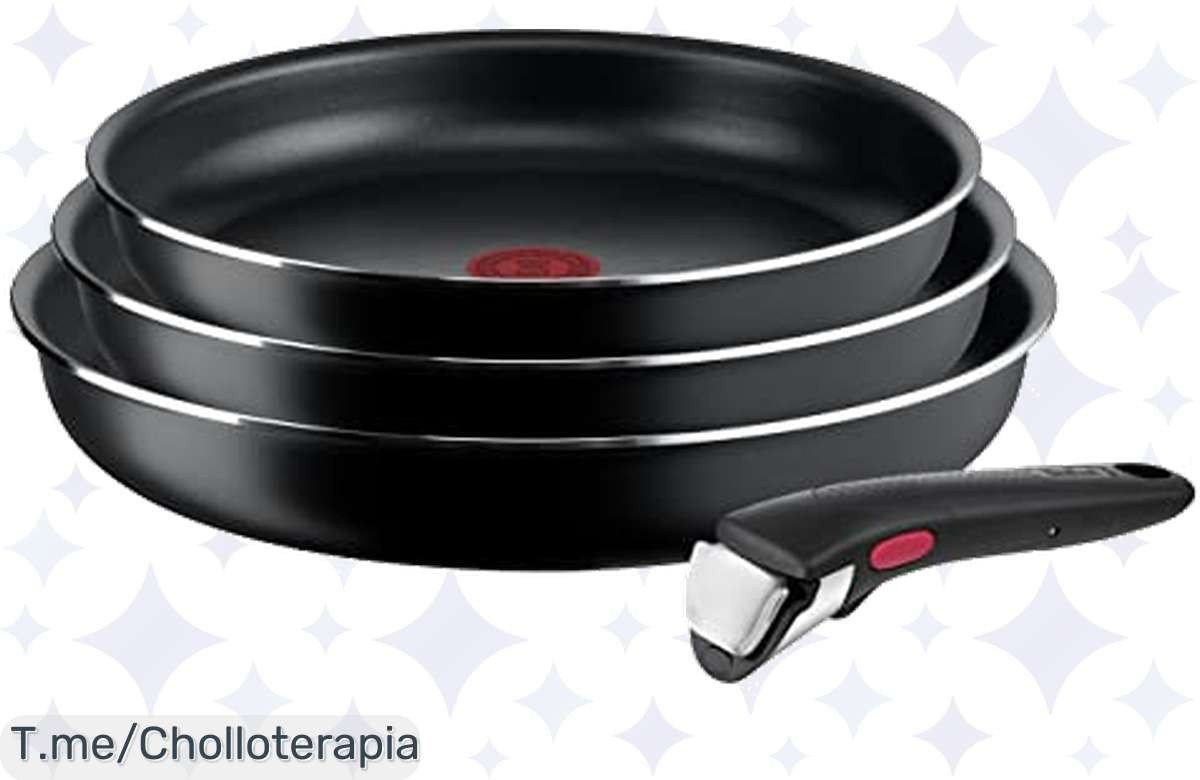 Transforma tu cocina con el juego de sartenes Tefal Ingenio Easy On, mango extraíble y revestimiento titanio. ¡Super chollo limitado que no puedes dejar pasar!