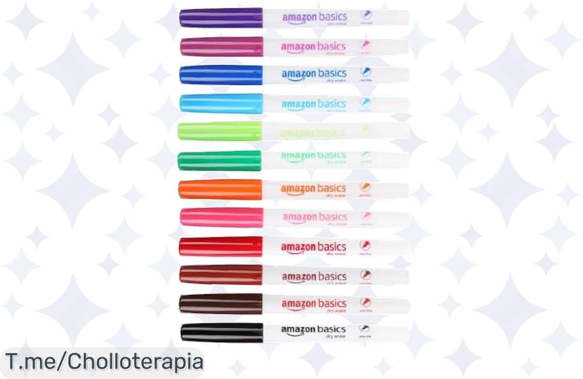 Transforma tu creatividad con los rotuladores Amazon Basics a un precio loco, 12 colores vibrantes que borran fácil y rápido. ¡No dejes pasar esta oferta única y actúa ya!